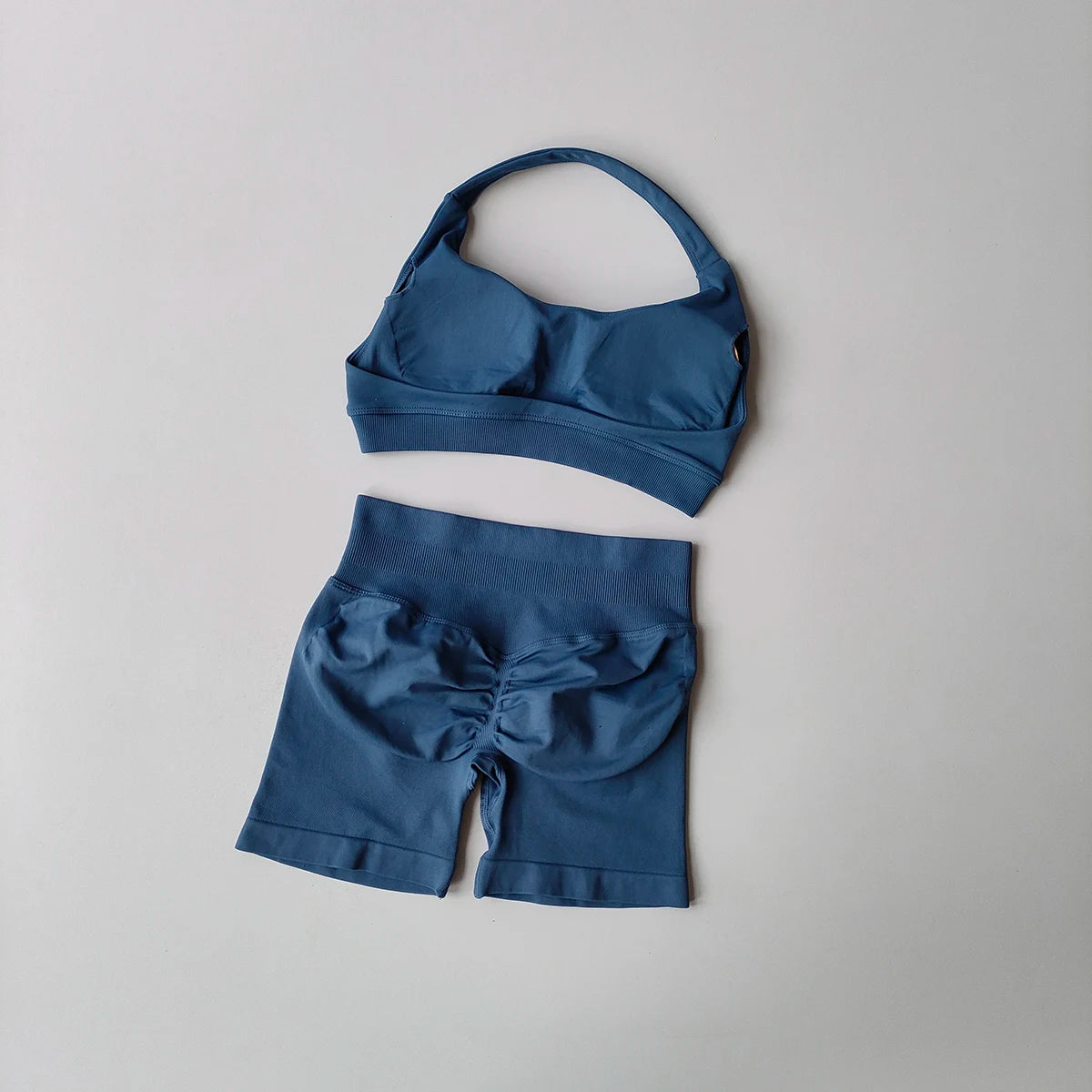 2PCS Seamless Workout Set Women Halter Bra + High Waist Shorts