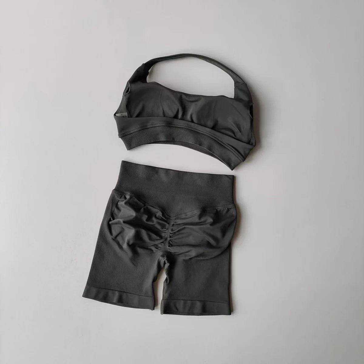 2PCS Seamless Workout Set Women Halter Bra + High Waist Shorts