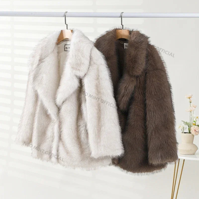 ZARAÉ Oversized Faux Fox Fur Jacket Women Winter Thick Warm