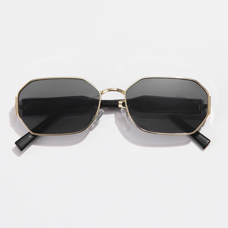 Trend Vintage Rectangle Sunglasses Women Men Designer Metal Frame Black Shades