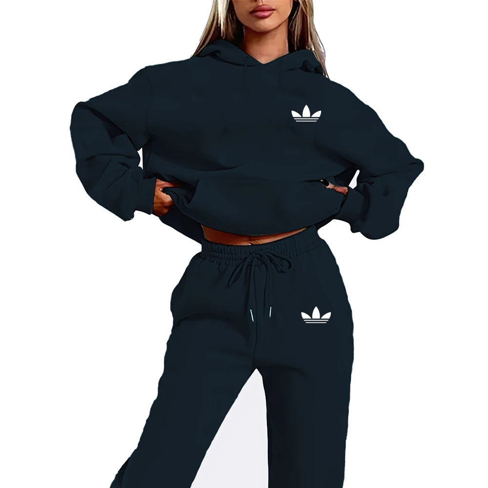 Letter Print Women Hoodie Set 2PCS Plush Streetwear Tracksuit