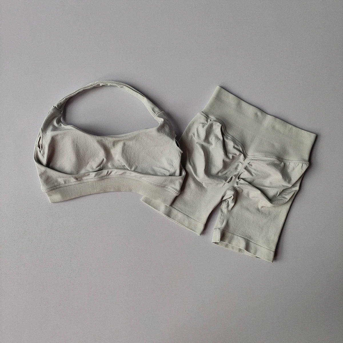 2PCS Seamless Workout Set Women Halter Bra + High Waist Shorts