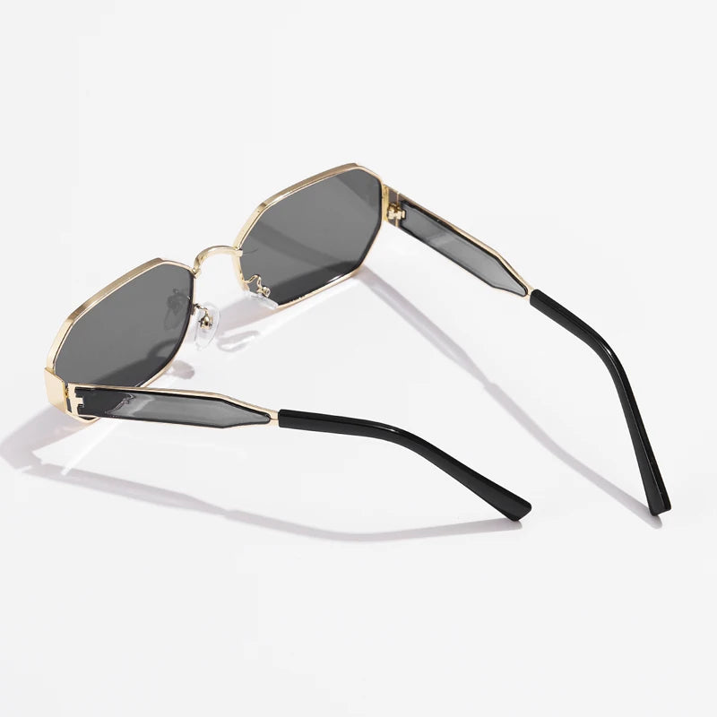 Trend Vintage Rectangle Sunglasses Women Men Designer Metal Frame Black Shades