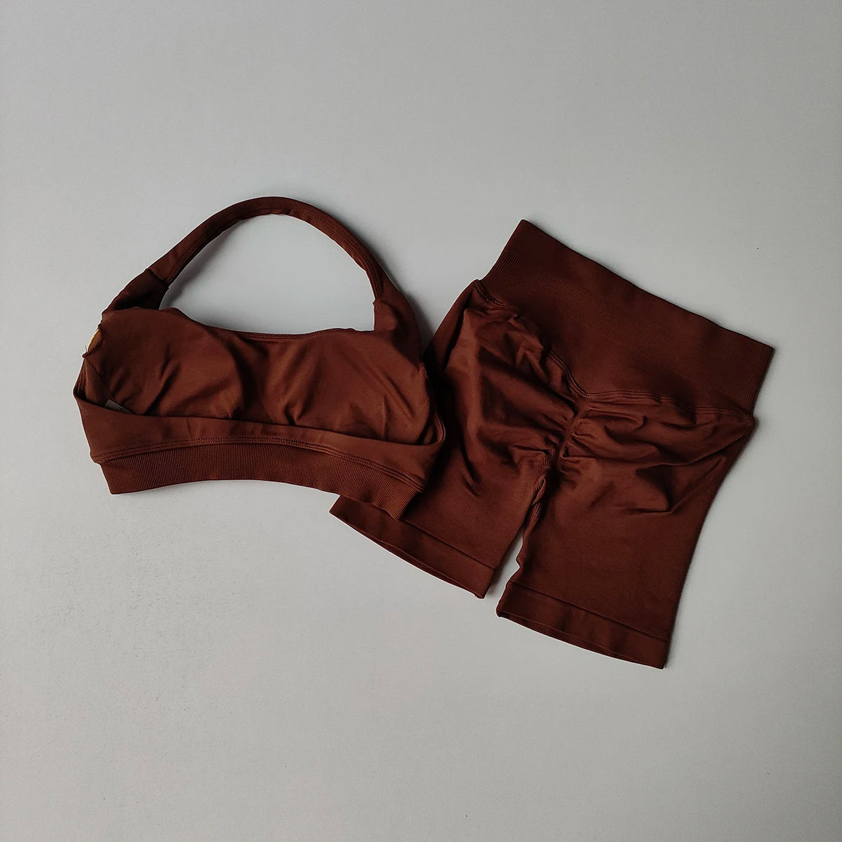 2PCS Seamless Workout Set Women Halter Bra + High Waist Shorts