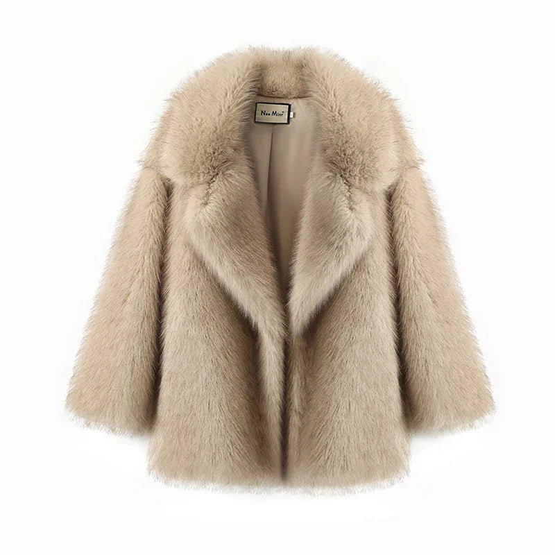 ZARAÉ Oversized Faux Fox Fur Jacket Women Winter Thick Warm
