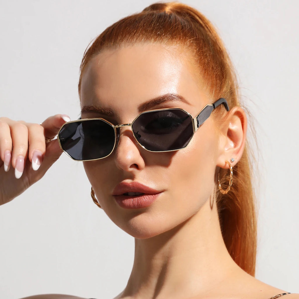Trend Vintage Rectangle Sunglasses Women Men Designer Metal Frame Black Shades