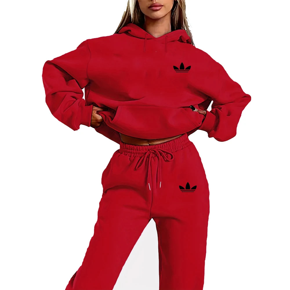 Letter Print Women Hoodie Set 2PCS Plush Streetwear Tracksuit