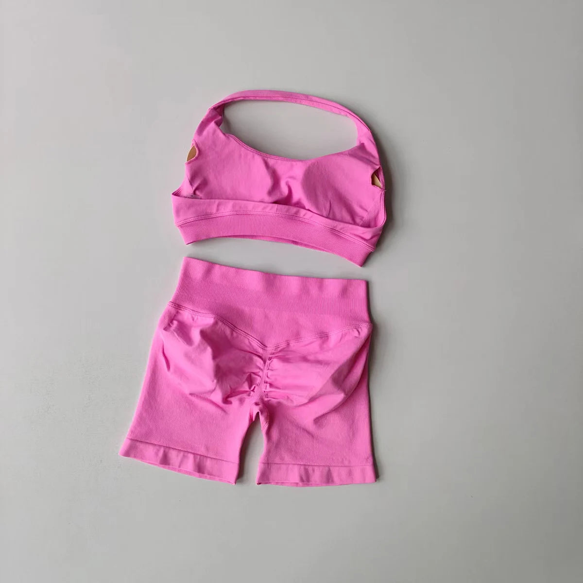 2PCS Seamless Workout Set Women Halter Bra + High Waist Shorts