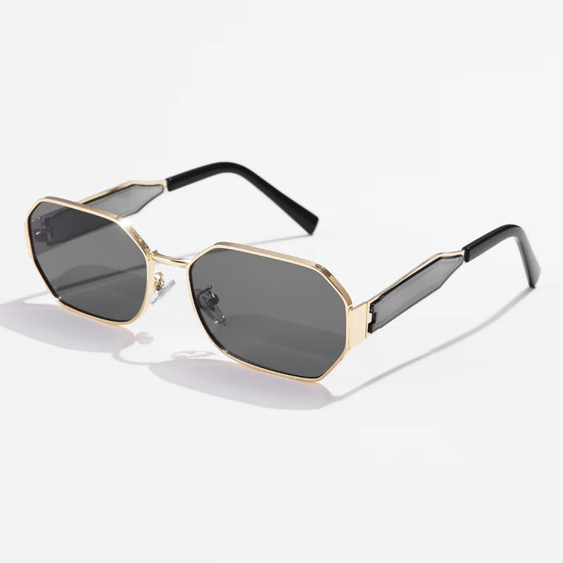 Trend Vintage Rectangle Sunglasses Women Men Designer Metal Frame Black Shades