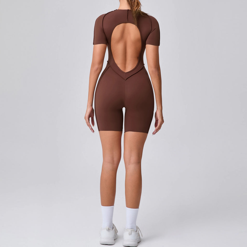 Women Backless Scrunch Butt Short Jumpsuit Gym Yoga Romper