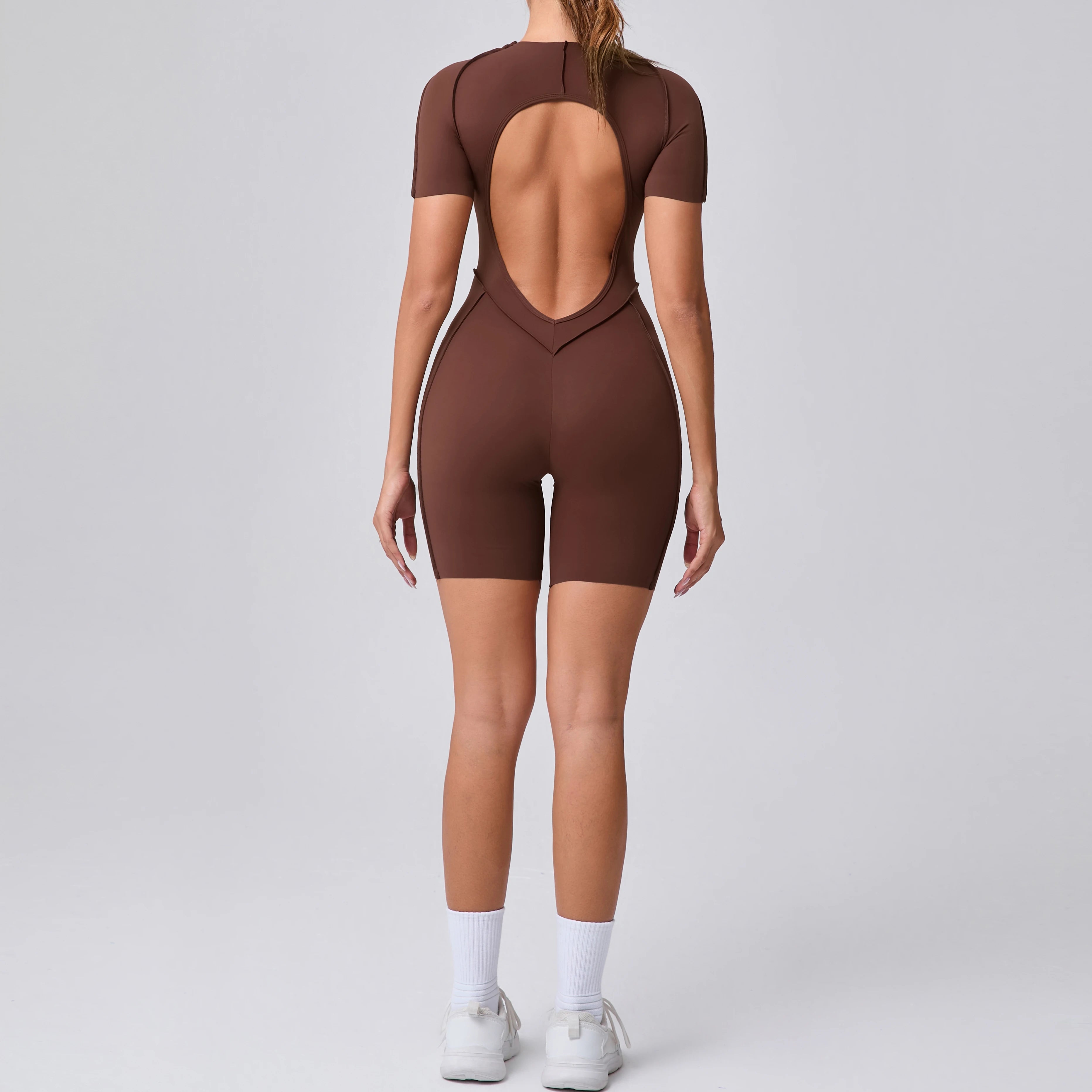 Women Backless Scrunch Butt Short Jumpsuit Gym Yoga Romper