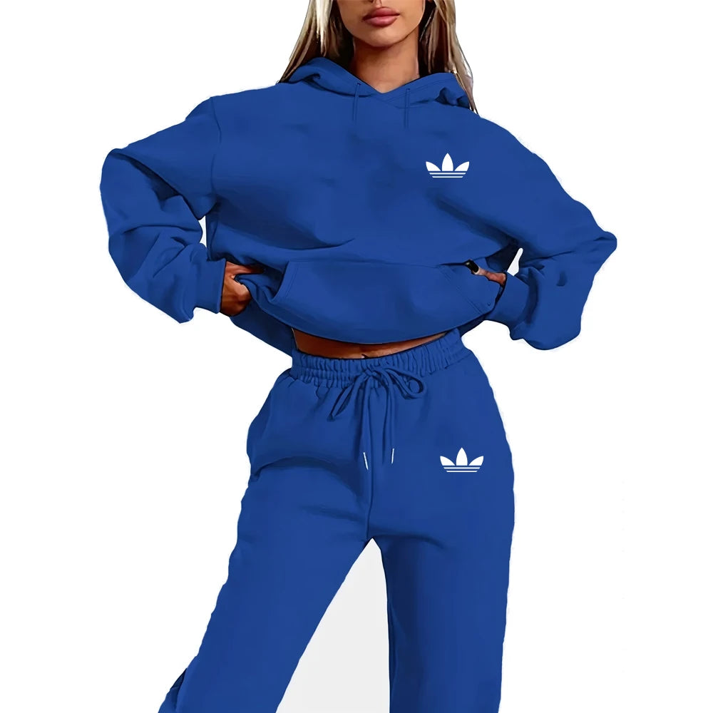 Letter Print Women Hoodie Set 2PCS Plush Streetwear Tracksuit
