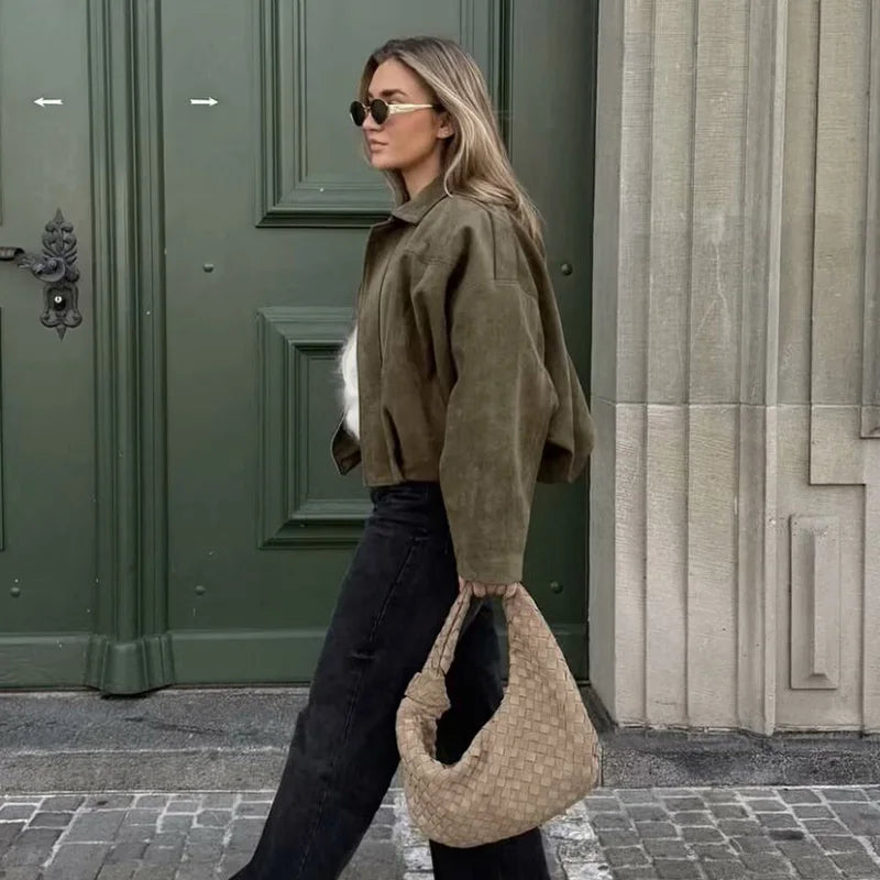 Vintage Women Bomber Jacket Loose Long Sleeve