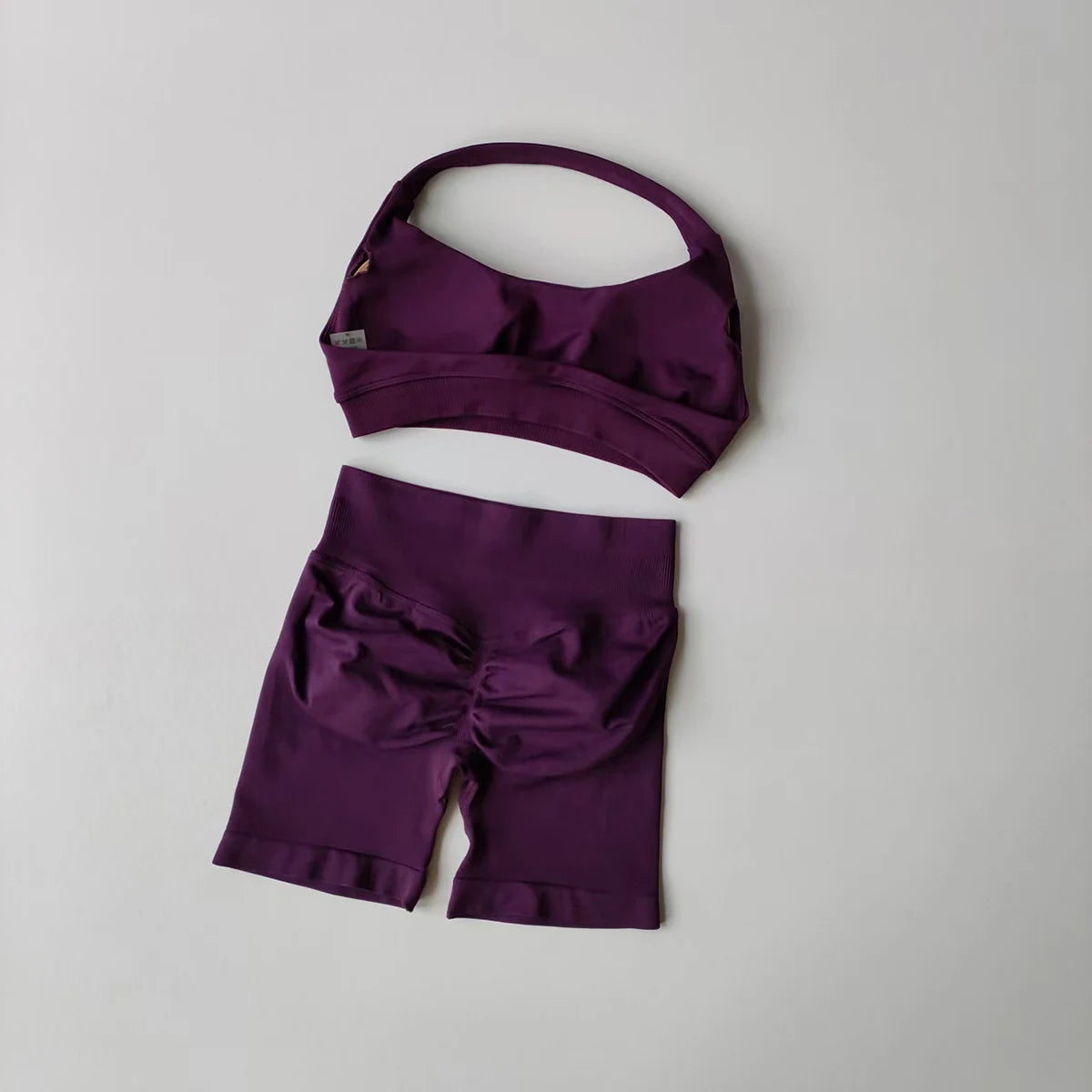 2PCS Seamless Workout Set Women Halter Bra + High Waist Shorts