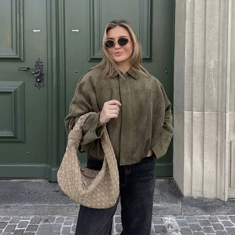 Vintage Women Bomber Jacket Loose Long Sleeve