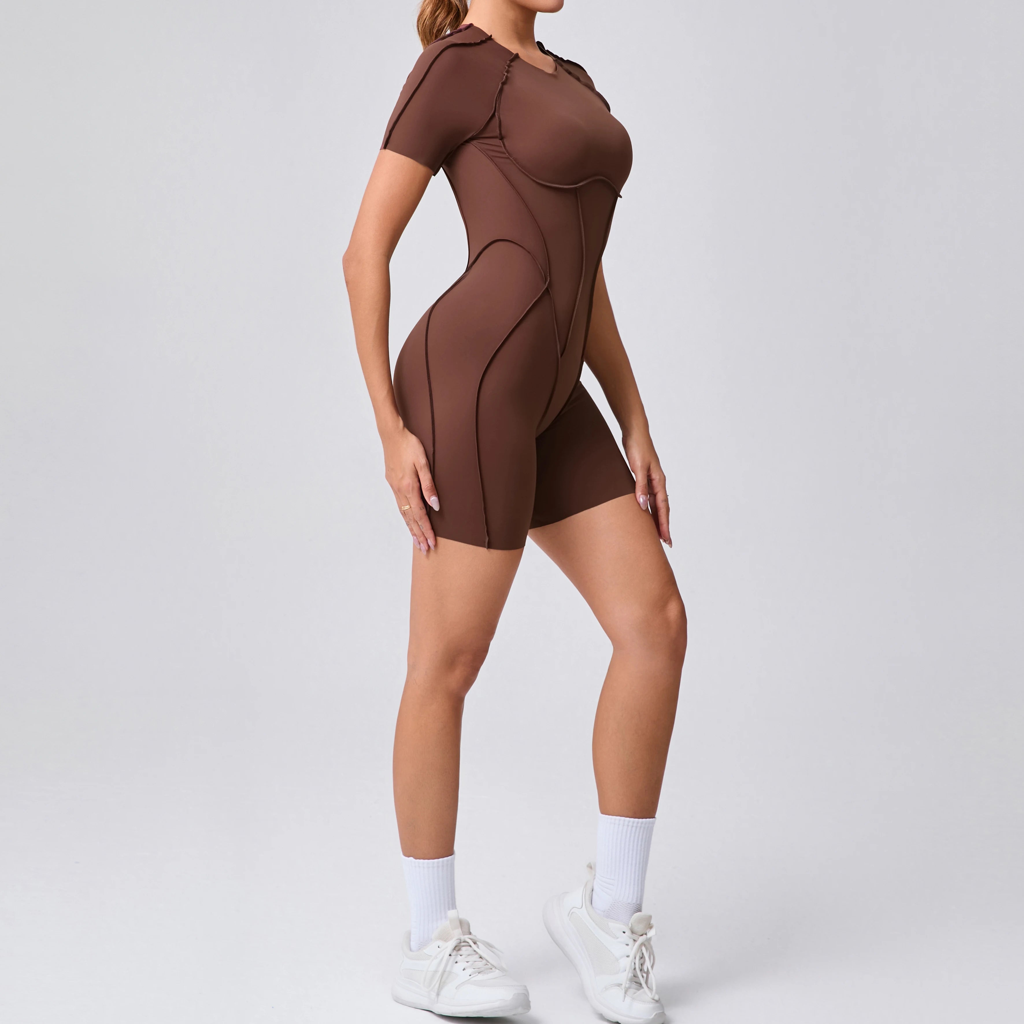 Women Backless Scrunch Butt Short Jumpsuit Gym Yoga Romper